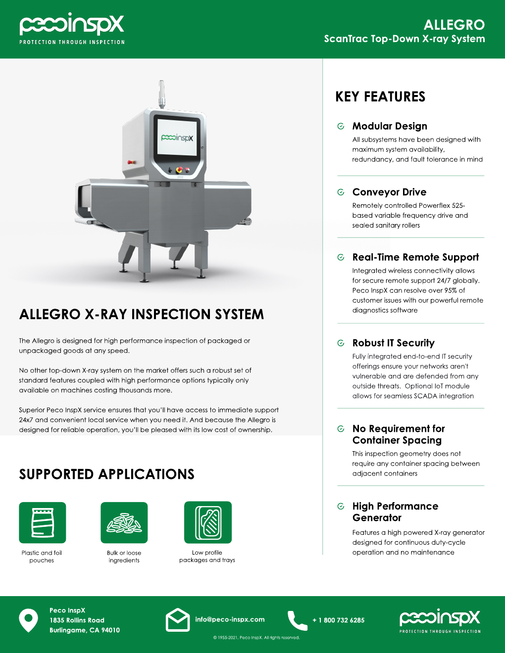 Peco InspX ScanTrac Allegro official product sheet