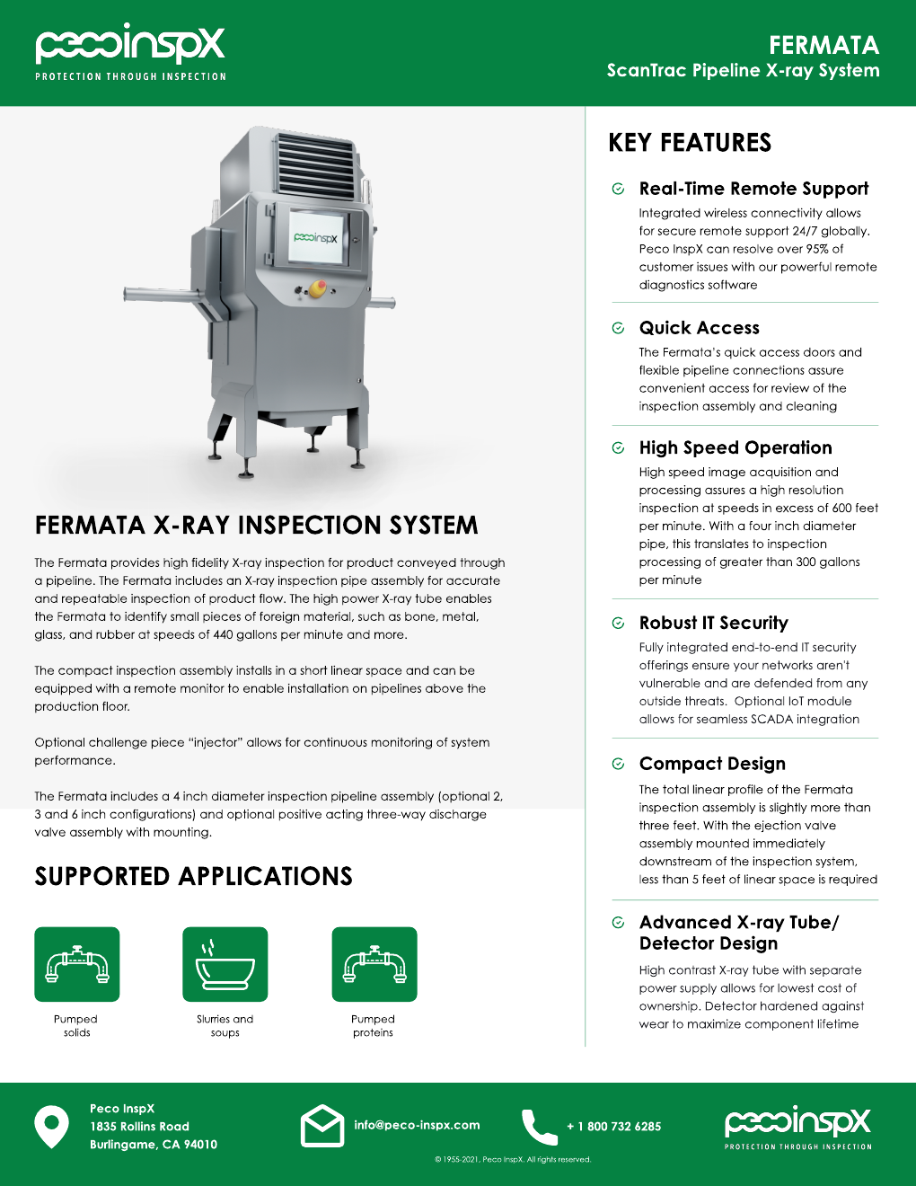 Peco InspX ScanTrac Fermata official product sheet
