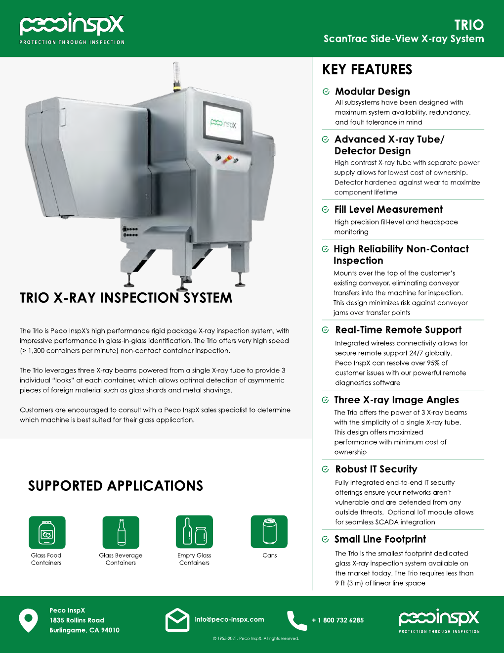 Peco InspX ScanTrac Trio official product sheet